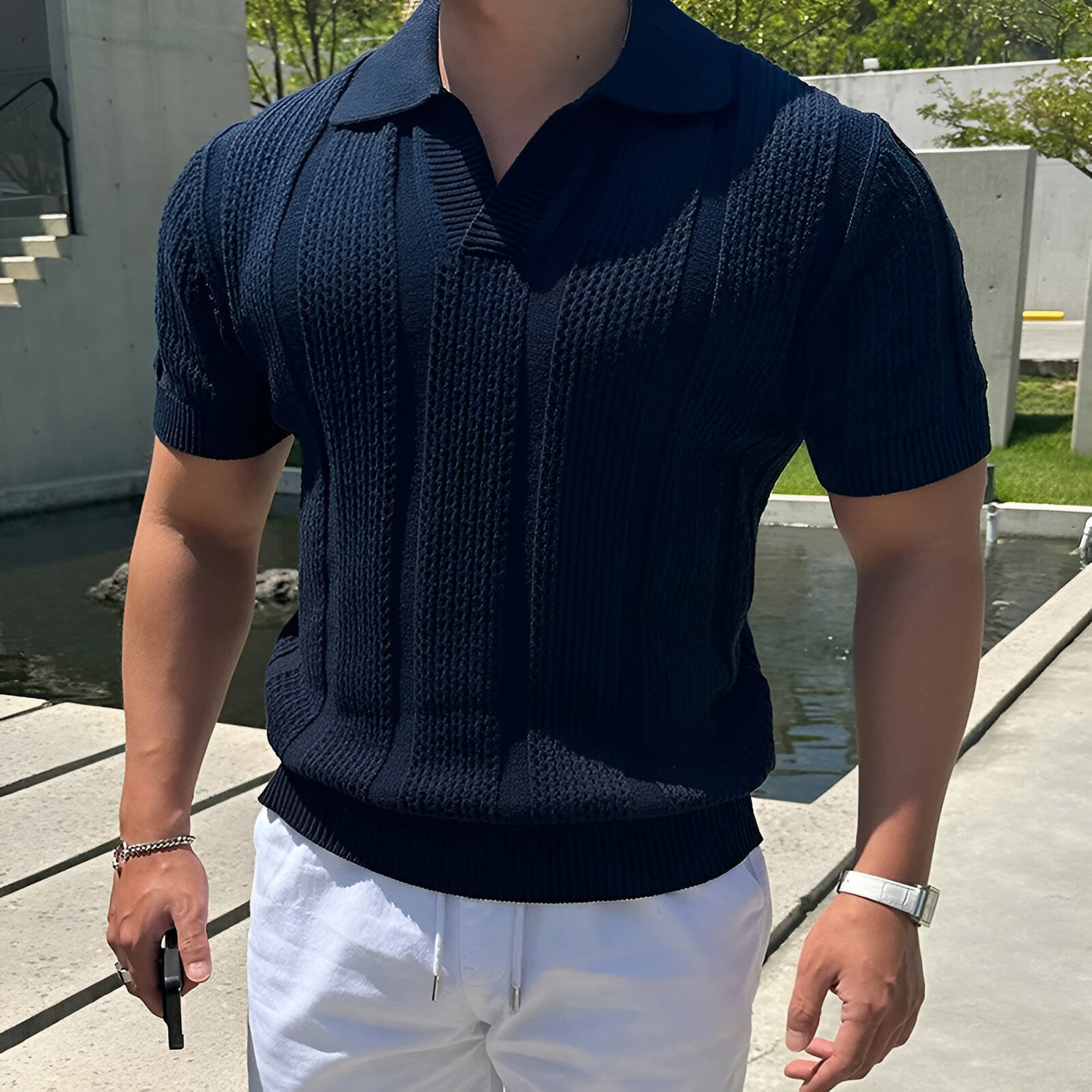 Men’s Mesh Knit Polo Shirt (Slim Fit)